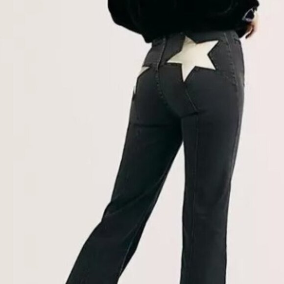 Free People Firecracker Flare Black Star Jeans High Rise Size 25 - Picture 2 of 8
